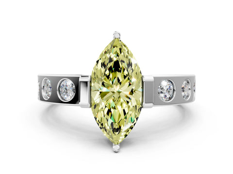 White gold Fancy Yellow Marquise Cut Brilliant Channel-Set Diamond Ring with Bezel Prong Setting_12