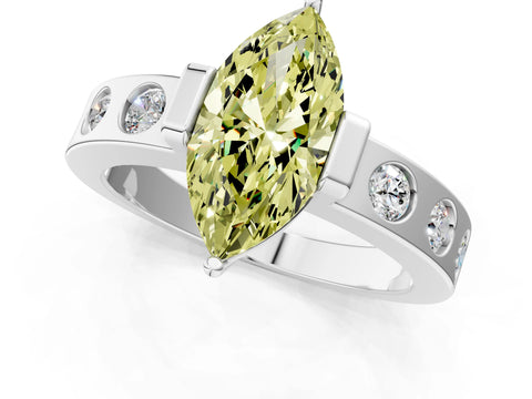 White gold Fancy Yellow Marquise Cut Brilliant Channel-Set Diamond Ring with Bezel Prong Setting_13