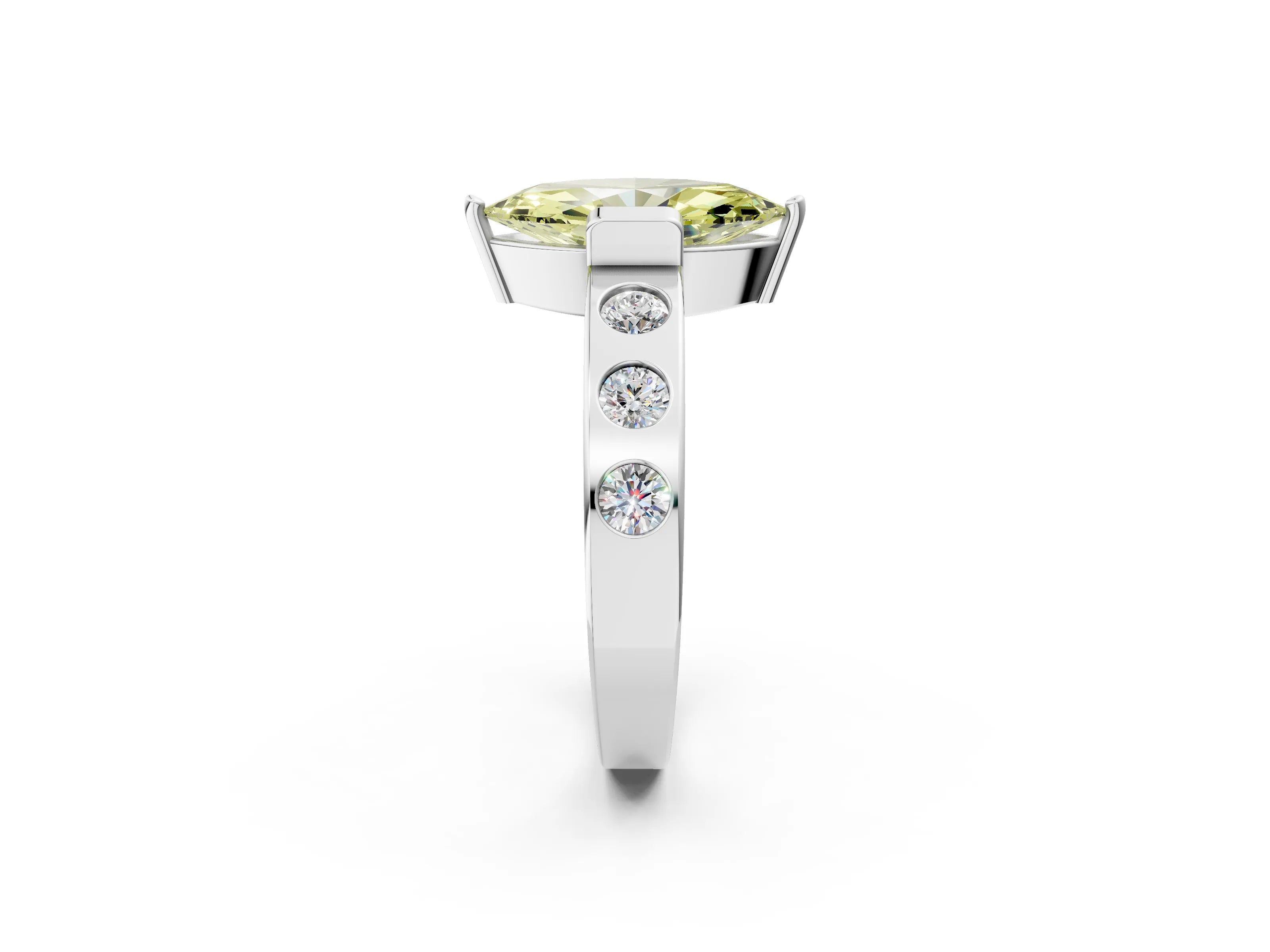 White gold Fancy Yellow Marquise Cut Brilliant Channel-Set Diamond Ring with Bezel Prong Setting_14