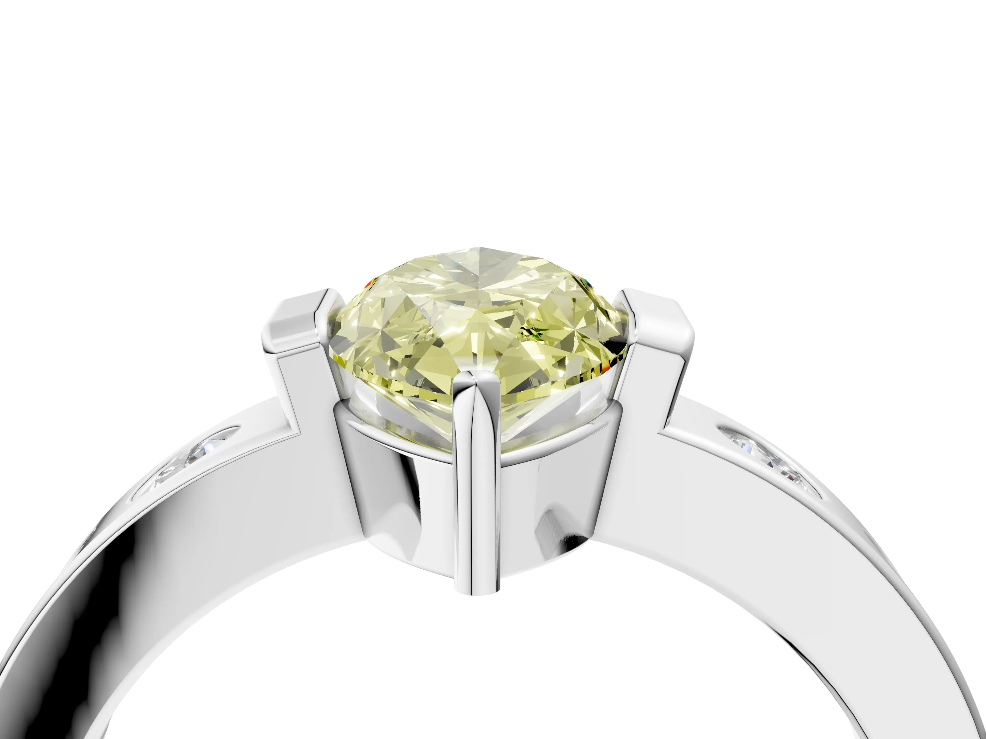 White gold Fancy Yellow Marquise Cut Brilliant Channel-Set Diamond Ring with Bezel Prong Setting_16