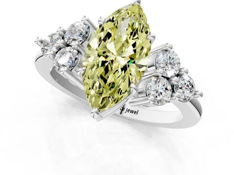 White gold Fancy Yellow Marquise Cut Brilliant Diamond Cluster Accent Solitaire Ring with Prong Setting_1