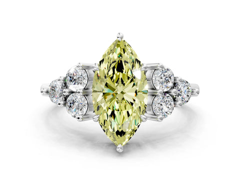 White gold Fancy Yellow Marquise Cut Brilliant Diamond Cluster Accent Solitaire Ring with Prong Setting_24