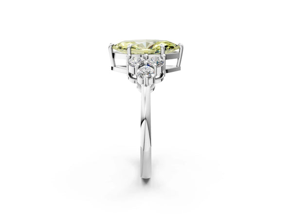 Platinum Fancy Yellow Marquise Cut Brilliant Diamond Cluster Accent Solitaire Ring with Prong Setting