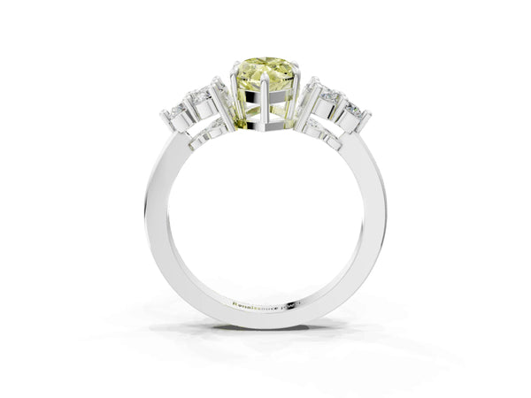 Platinum Fancy Yellow Marquise Cut Brilliant Diamond Cluster Accent Solitaire Ring with Prong Setting