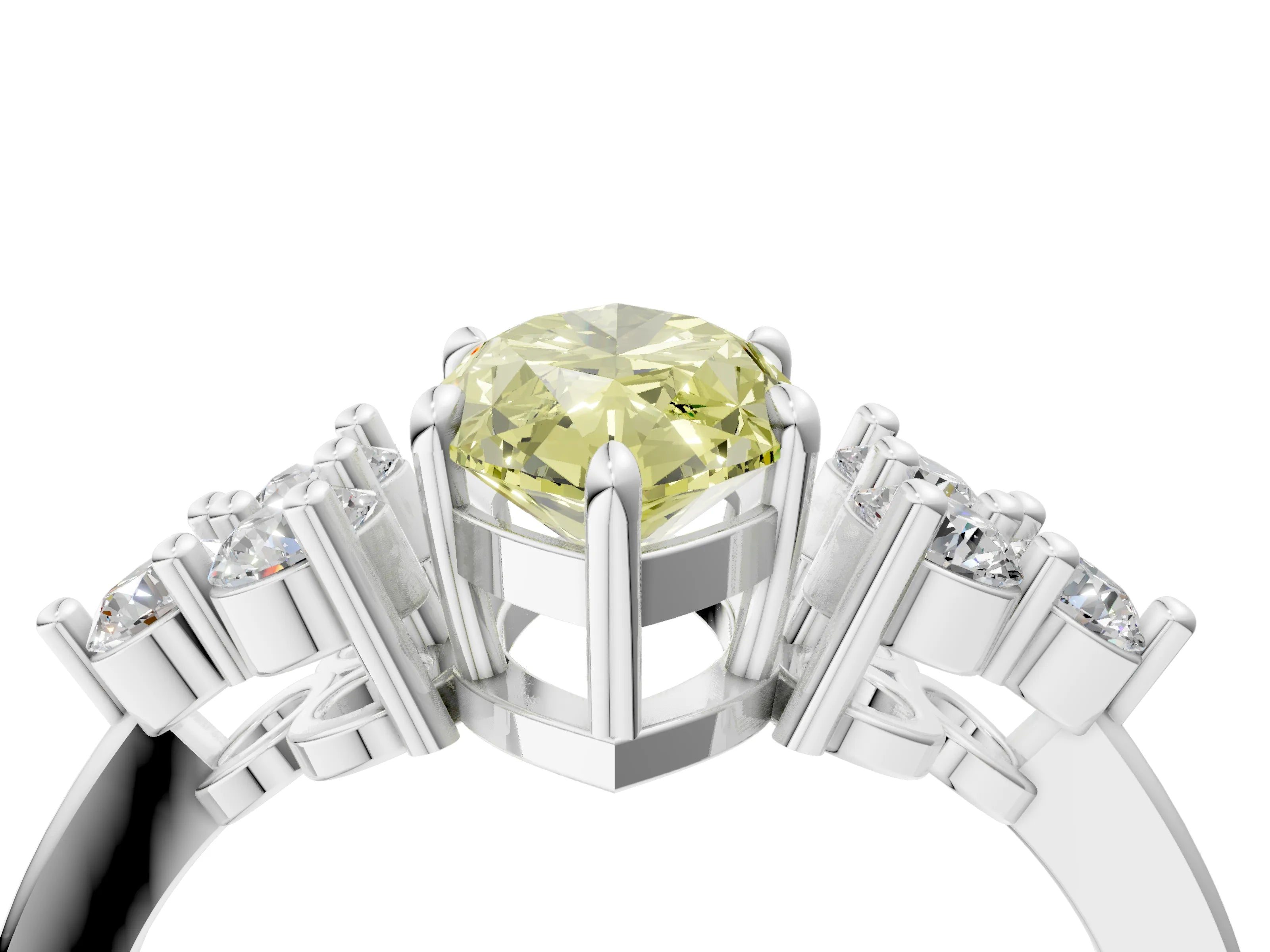 White gold Fancy Yellow Marquise Cut Brilliant Diamond Cluster Accent Solitaire Ring with Prong Setting_28