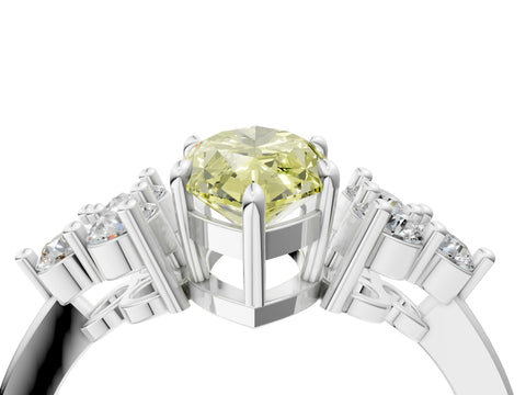White gold Fancy Yellow Marquise Cut Brilliant Diamond Cluster Accent Solitaire Ring with Prong Setting_28
