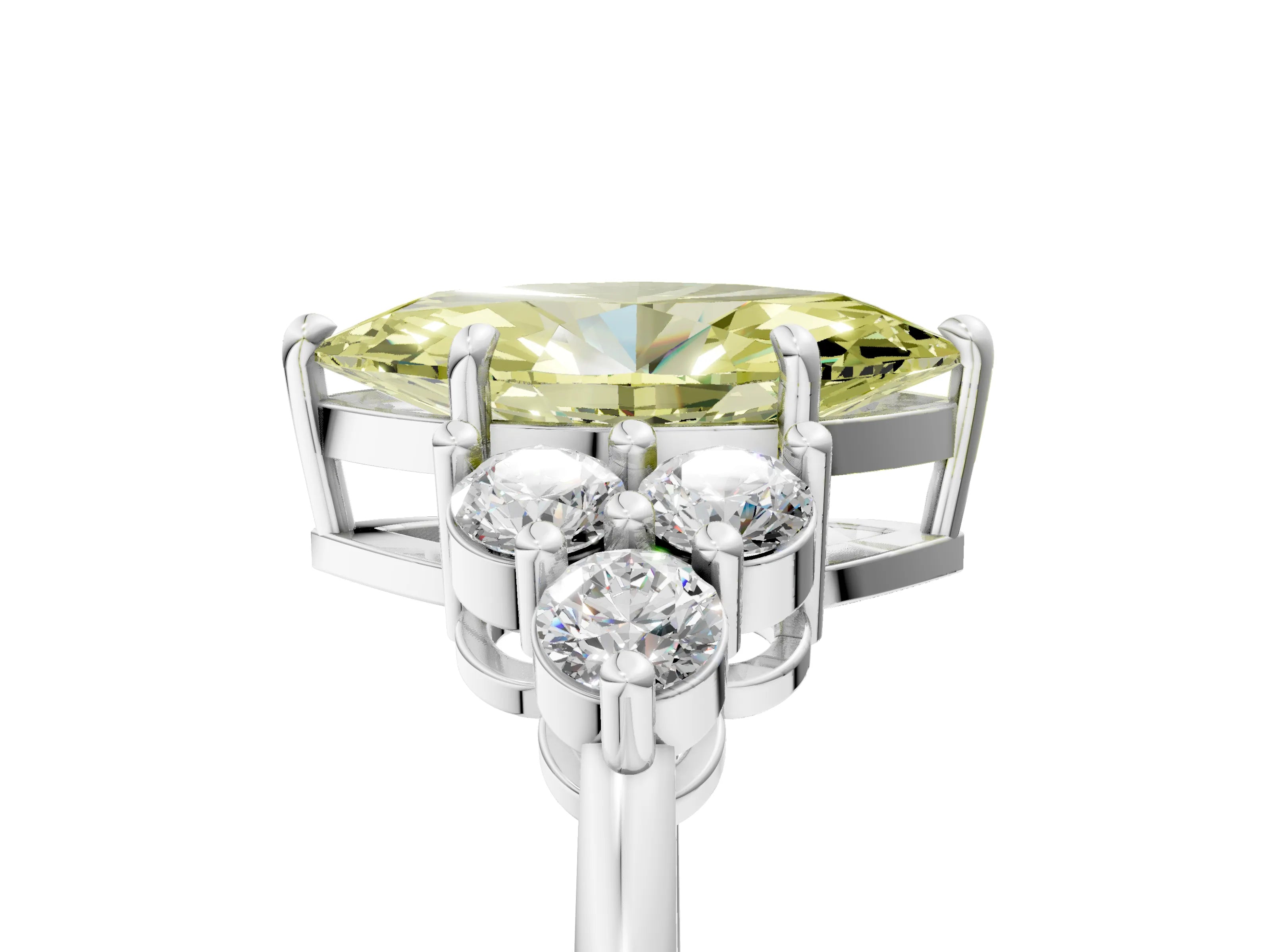White gold Fancy Yellow Marquise Cut Brilliant Diamond Cluster Accent Solitaire Ring with Prong Setting_29