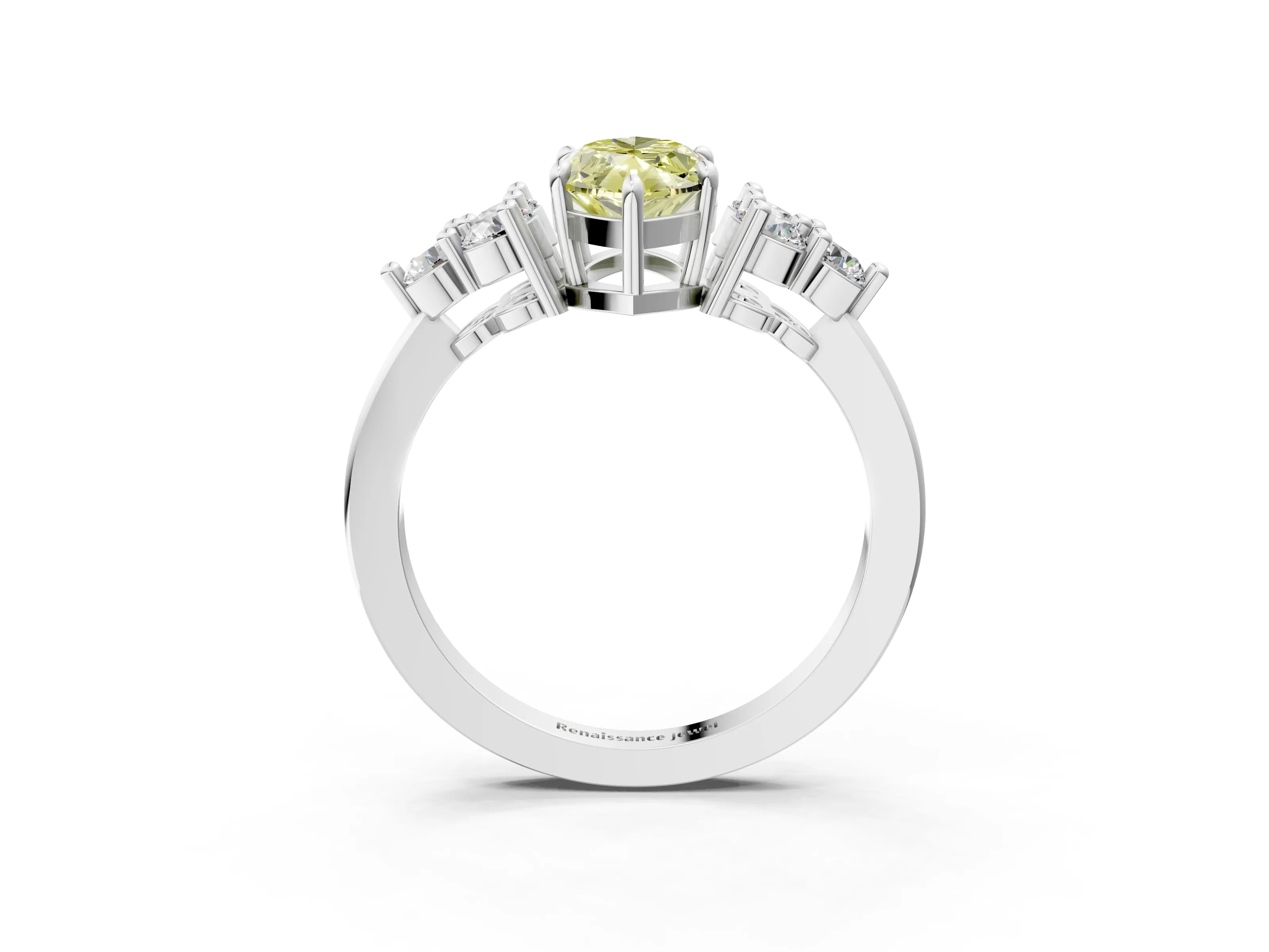 White gold Fancy Yellow Marquise Cut Brilliant Diamond Cluster Accent Solitaire Ring with Prong Setting_3