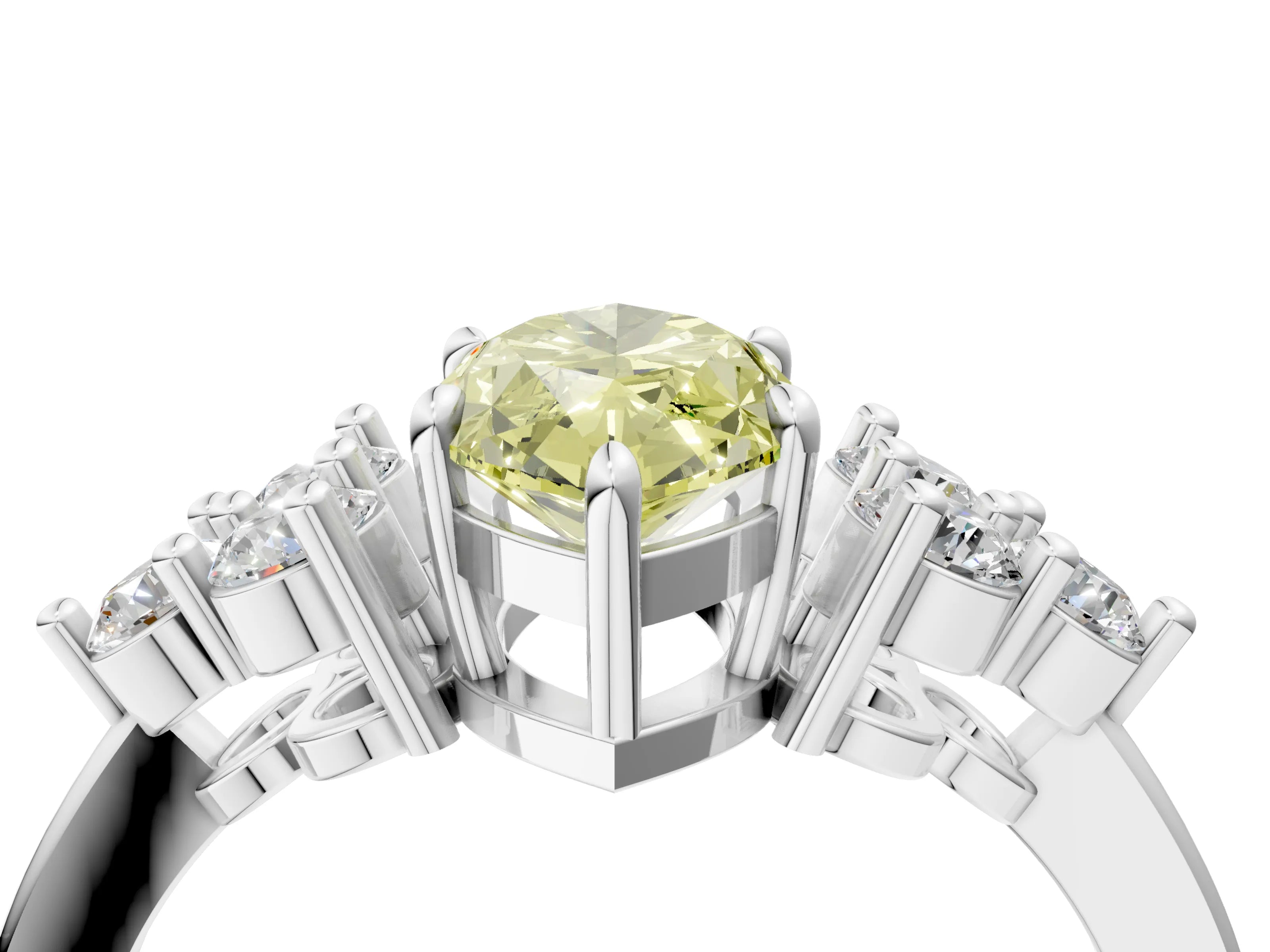 White gold Fancy Yellow Marquise Cut Brilliant Diamond Cluster Accent Solitaire Ring with Prong Setting_4