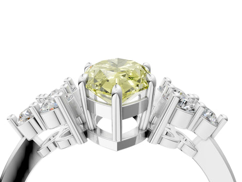 White gold Fancy Yellow Marquise Cut Brilliant Diamond Cluster Accent Solitaire Ring with Prong Setting_4