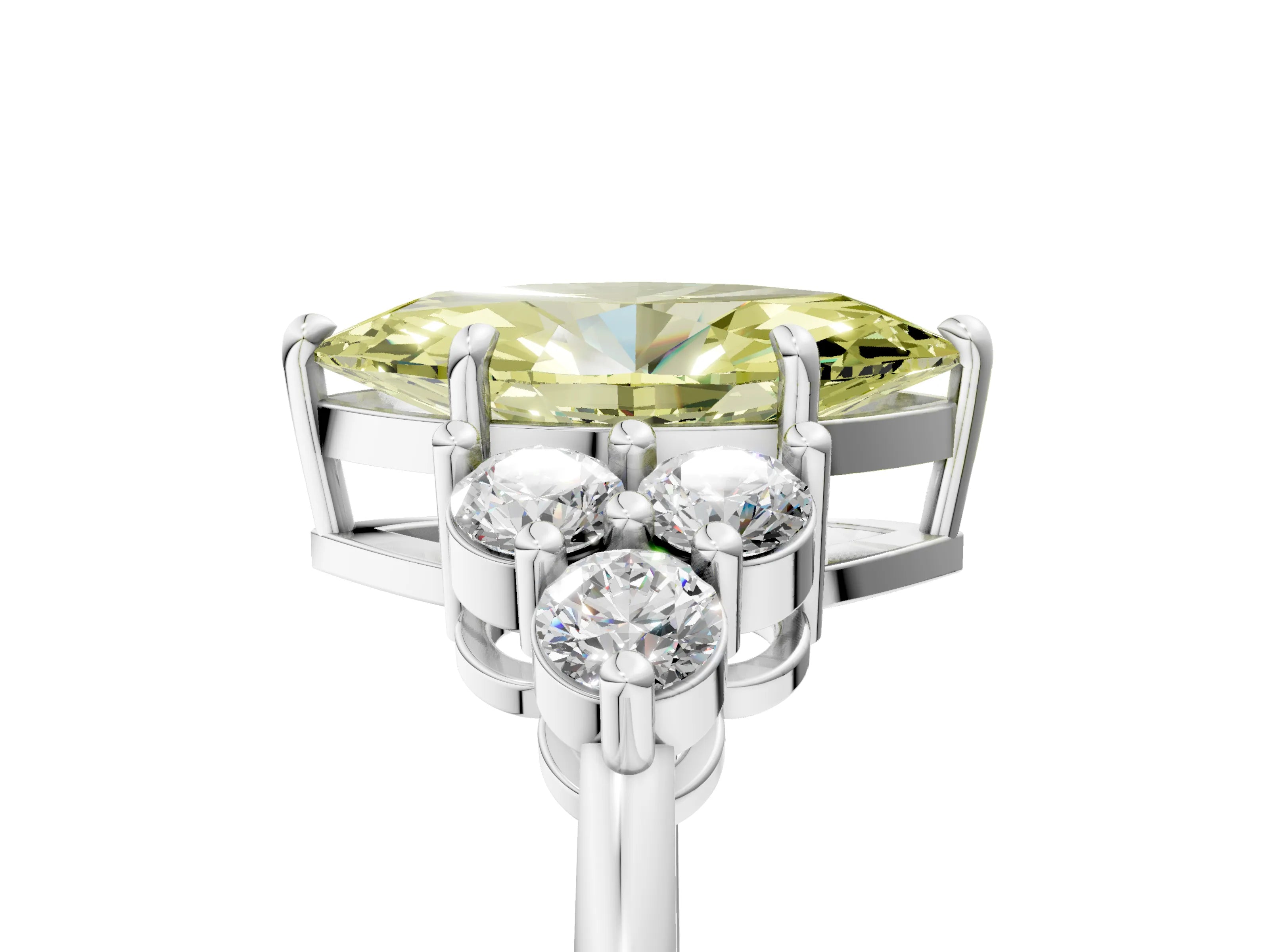 White gold Fancy Yellow Marquise Cut Brilliant Diamond Cluster Accent Solitaire Ring with Prong Setting_5