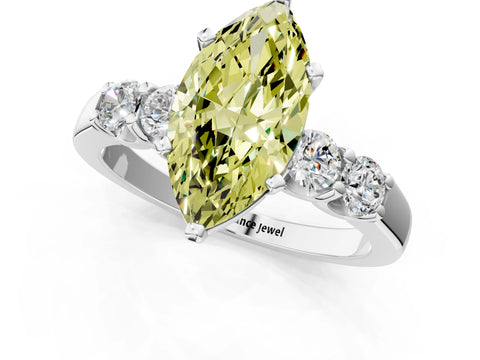 White gold Fancy Yellow Marquise Cut Brilliant Diamond Five-Stone Engagement Ring with Prong Setting on a Classic Band_16