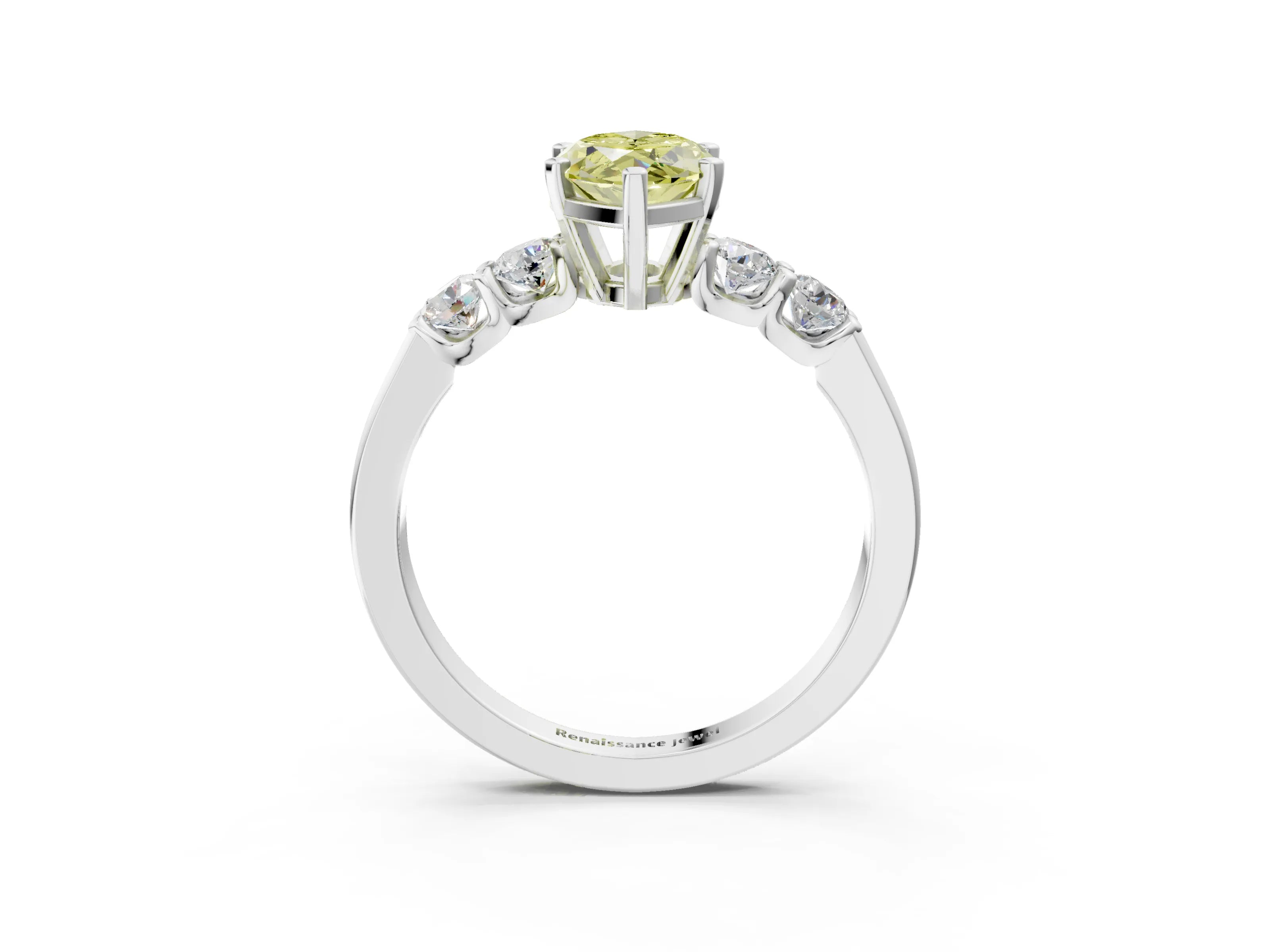 White gold Fancy Yellow Marquise Cut Brilliant Diamond Five-Stone Engagement Ring with Prong Setting on a Classic Band_18