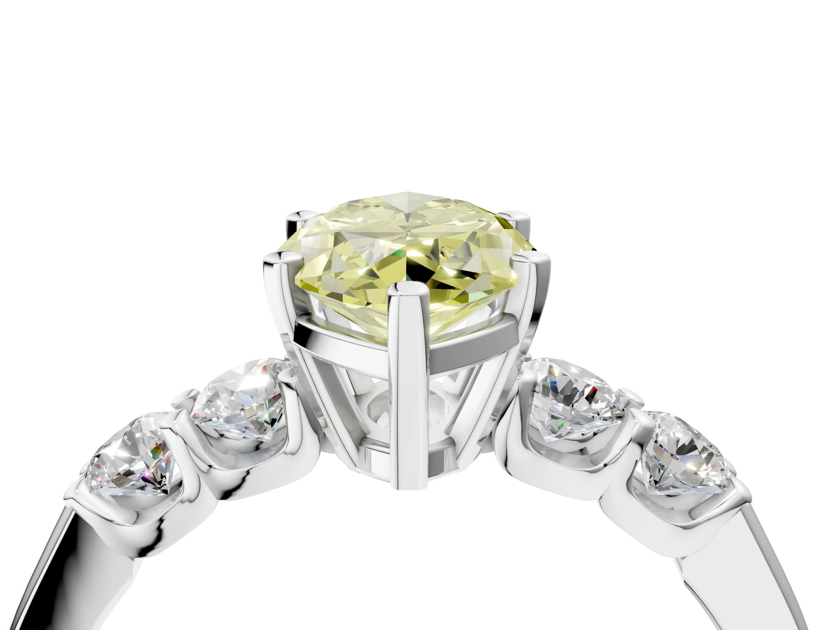White gold Fancy Yellow Marquise Cut Brilliant Diamond Five-Stone Engagement Ring with Prong Setting on a Classic Band_19