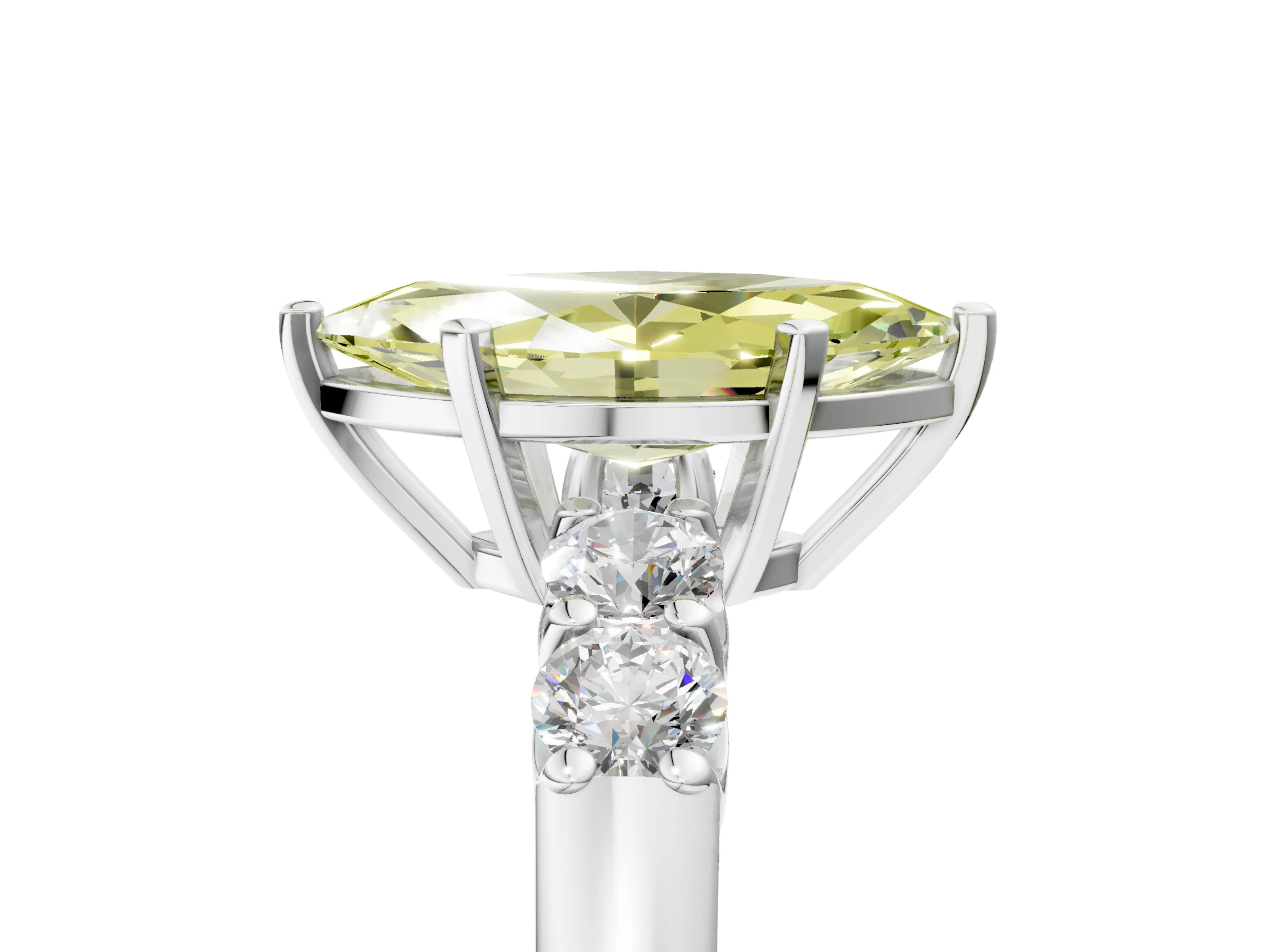 White gold Fancy Yellow Marquise Cut Brilliant Diamond Five-Stone Engagement Ring with Prong Setting on a Classic Band_20