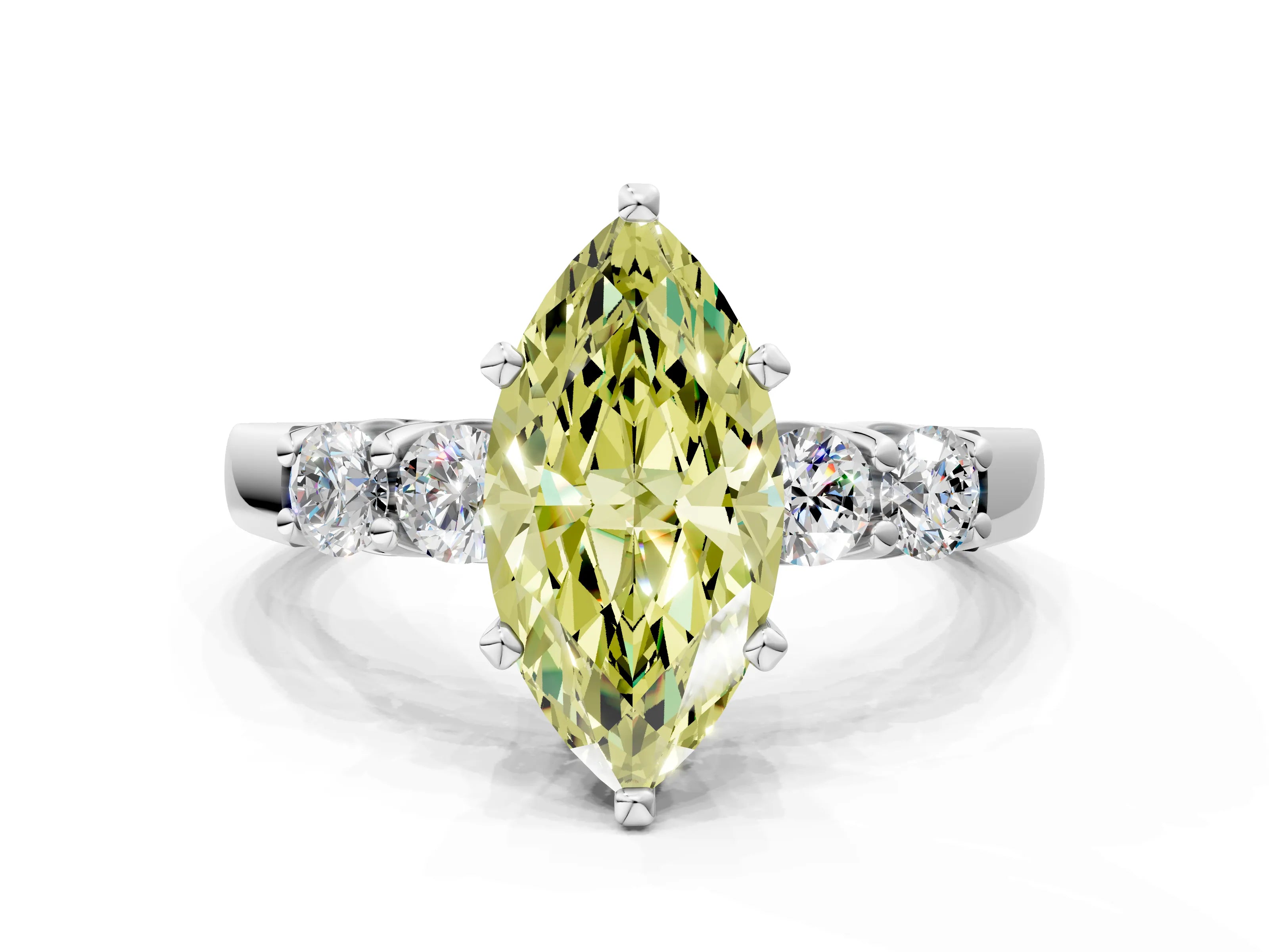 White gold Fancy Yellow Marquise Cut Brilliant Diamond Five-Stone Engagement Ring with Prong Setting on a Classic Band_3