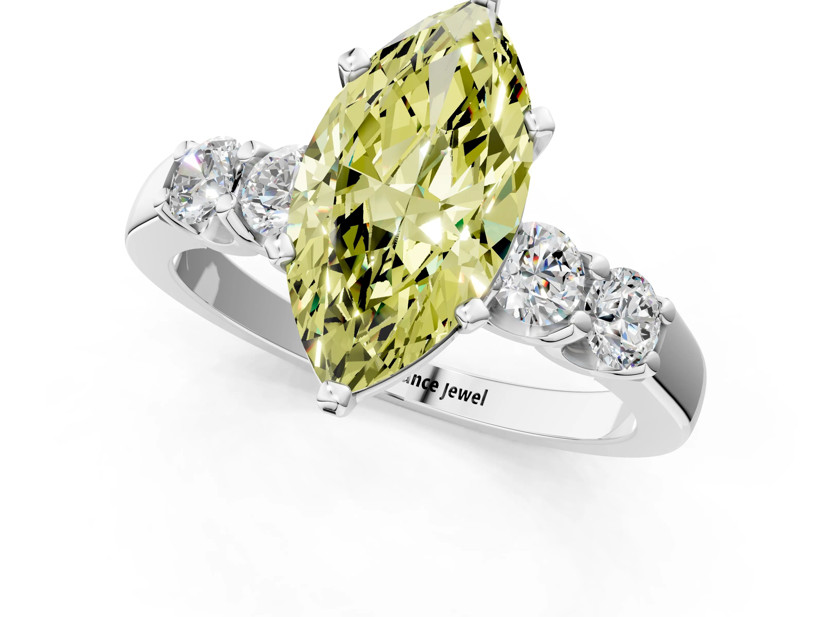 White gold Fancy Yellow Marquise Cut Brilliant Diamond Five-Stone Engagement Ring with Prong Setting on a Classic Band_4