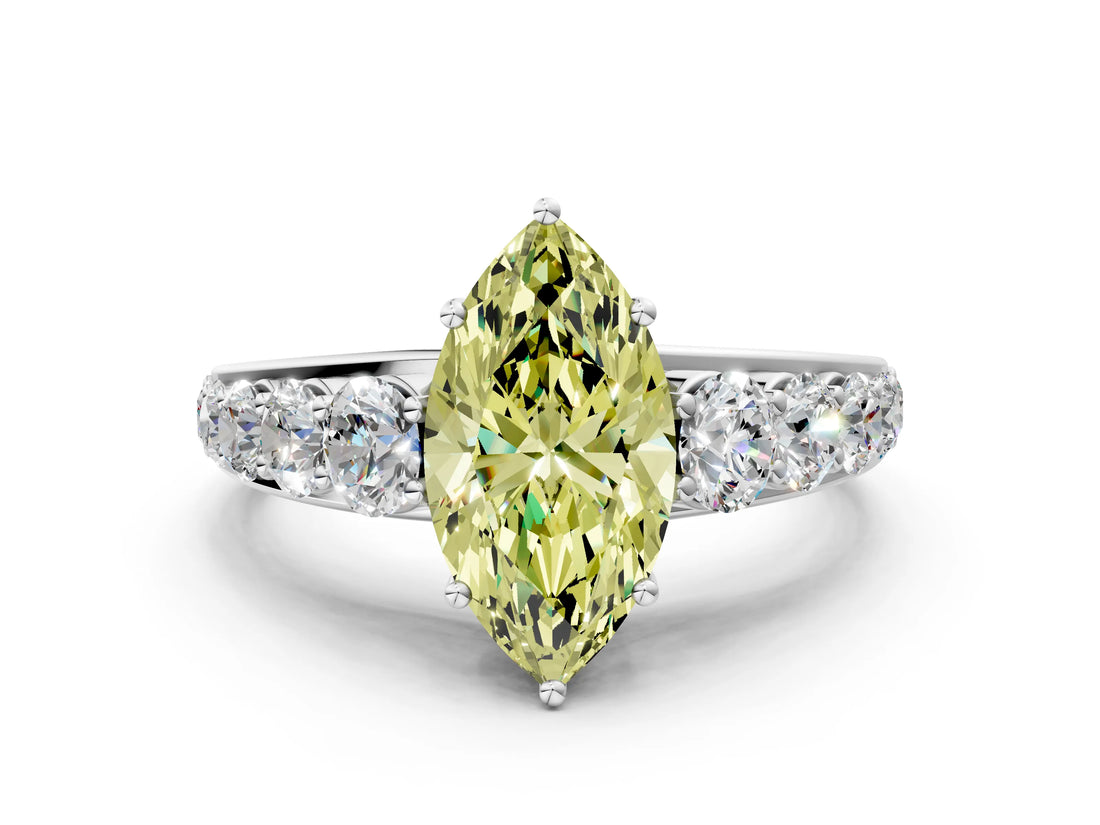 White gold Fancy Yellow Marquise Cut Brilliant Diamond Pavé Band with Six-Prong Setting_12