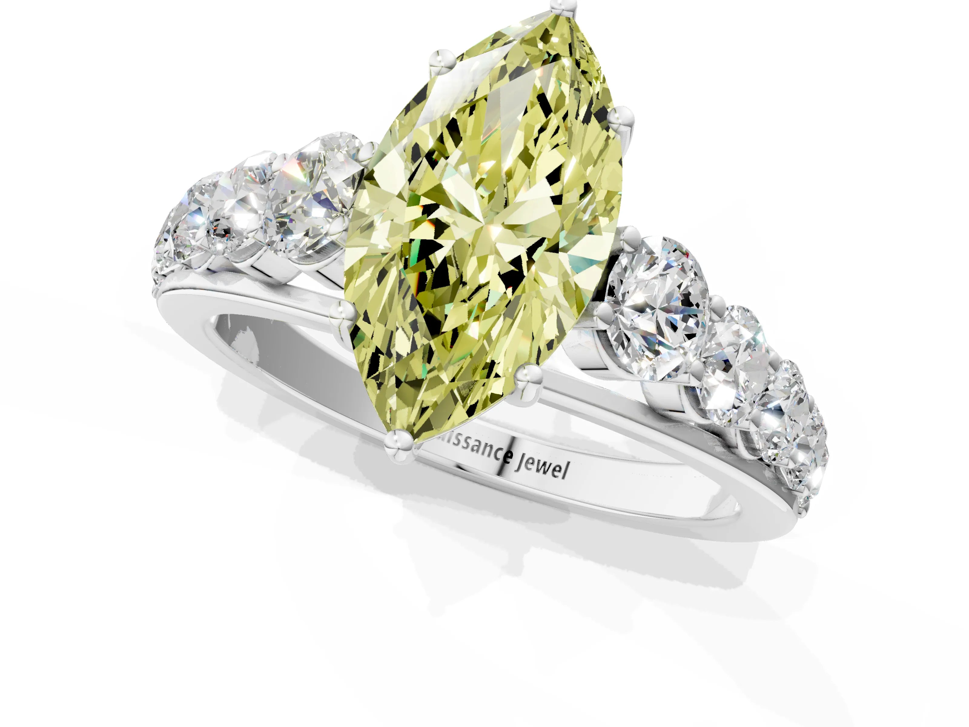 White gold Fancy Yellow Marquise Cut Brilliant Diamond Pavé Band with Six-Prong Setting_1