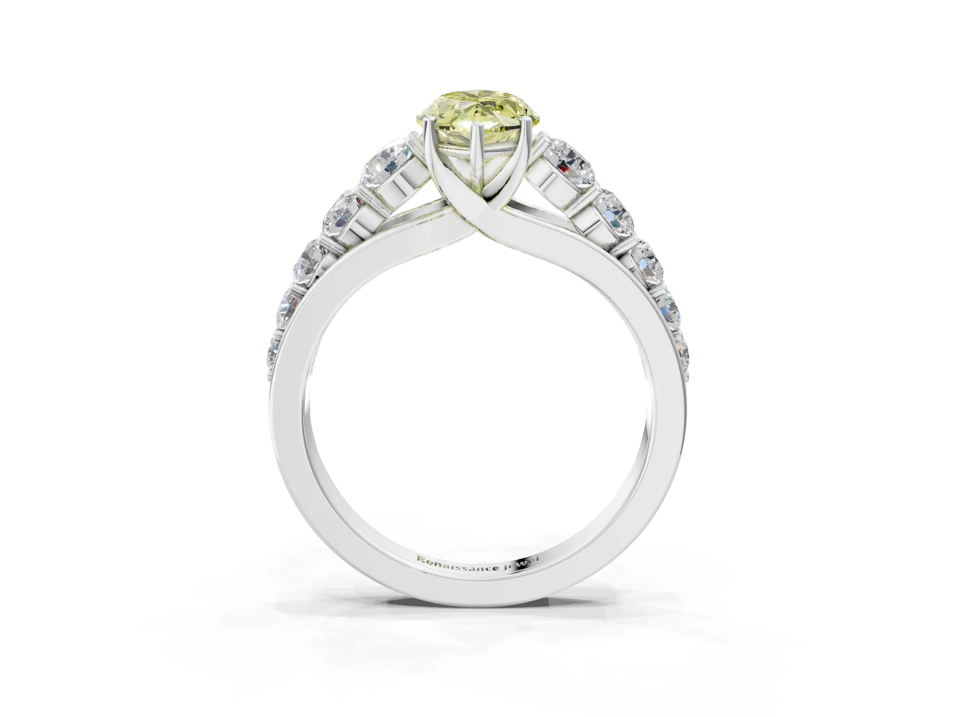 White gold Fancy Yellow Marquise Cut Brilliant Diamond Pavé Band with Six-Prong Setting_3