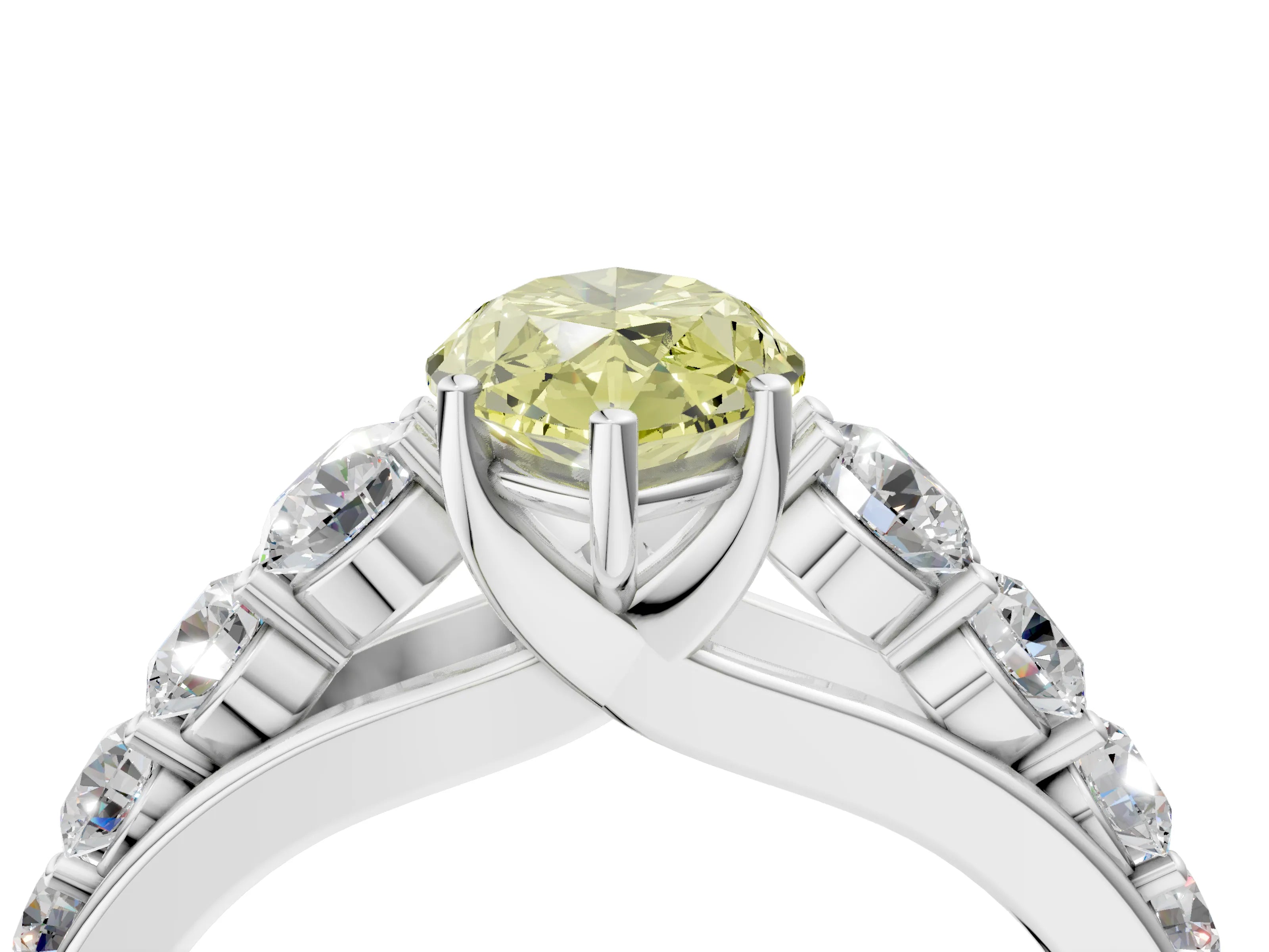 White gold Fancy Yellow Marquise Cut Brilliant Diamond Pavé Band with Six-Prong Setting_4