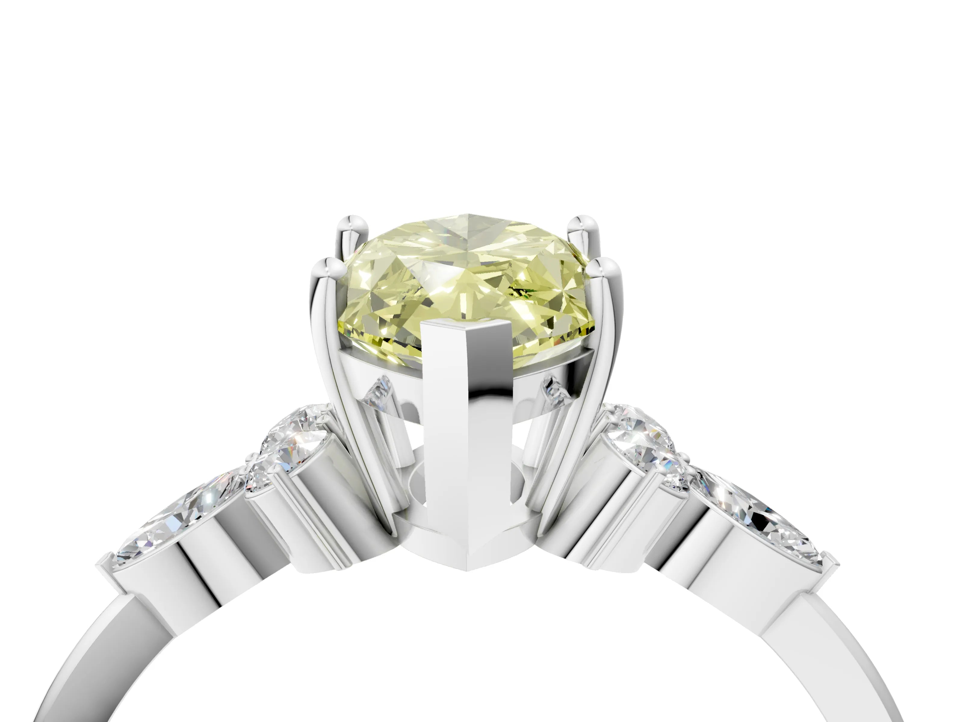 White gold Fancy Yellow Marquise Cut Brilliant Diamond Solitaire Ring with Pear Side Stones and Four-Prong Setting_10