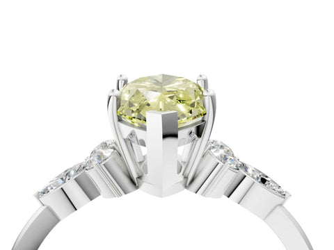 White gold Fancy Yellow Marquise Cut Brilliant Diamond Solitaire Ring with Pear Side Stones and Four-Prong Setting_10