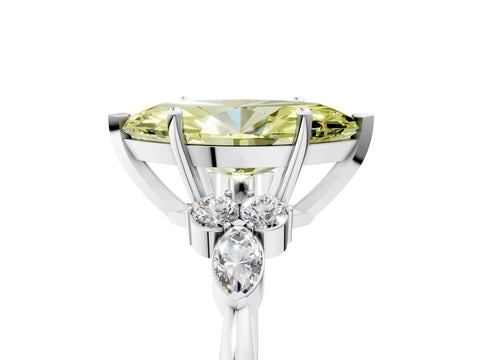 White gold Fancy Yellow Marquise Cut Brilliant Diamond Solitaire Ring with Pear Side Stones and Four-Prong Setting_11