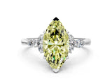 White gold Fancy Yellow Marquise Cut Brilliant Diamond Solitaire Ring with Pear Side Stones and Four-Prong Setting_6