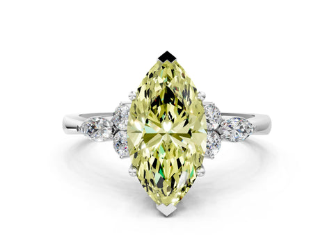 White gold Fancy Yellow Marquise Cut Brilliant Diamond Solitaire Ring with Pear Side Stones and Four-Prong Setting_6