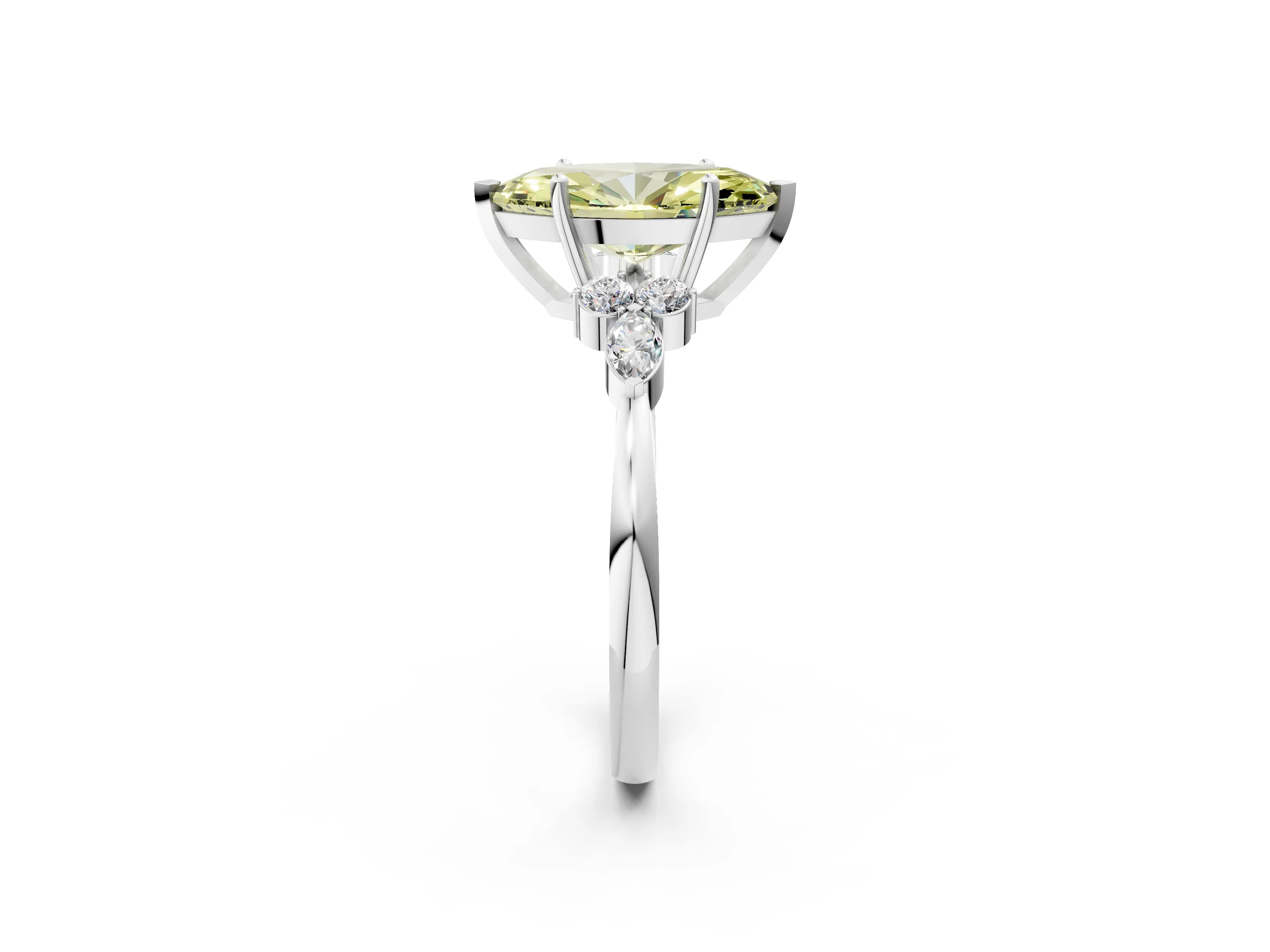 White gold Fancy Yellow Marquise Cut Brilliant Diamond Solitaire Ring with Pear Side Stones and Four-Prong Setting_8
