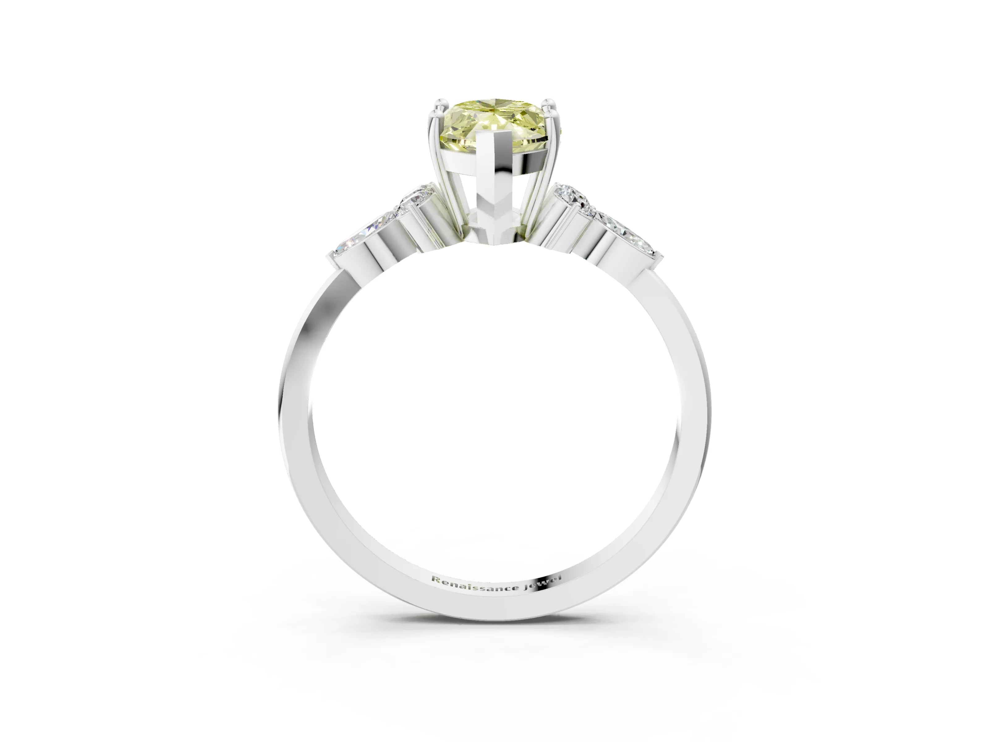 White gold Fancy Yellow Marquise Cut Brilliant Diamond Solitaire Ring with Pear Side Stones and Four-Prong Setting_9