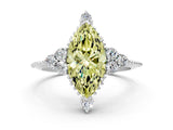 White gold Fancy Yellow Marquise Cut Brilliant Diamond with Cluster Setting on a Beaded Band and Four-Prong Setting_12