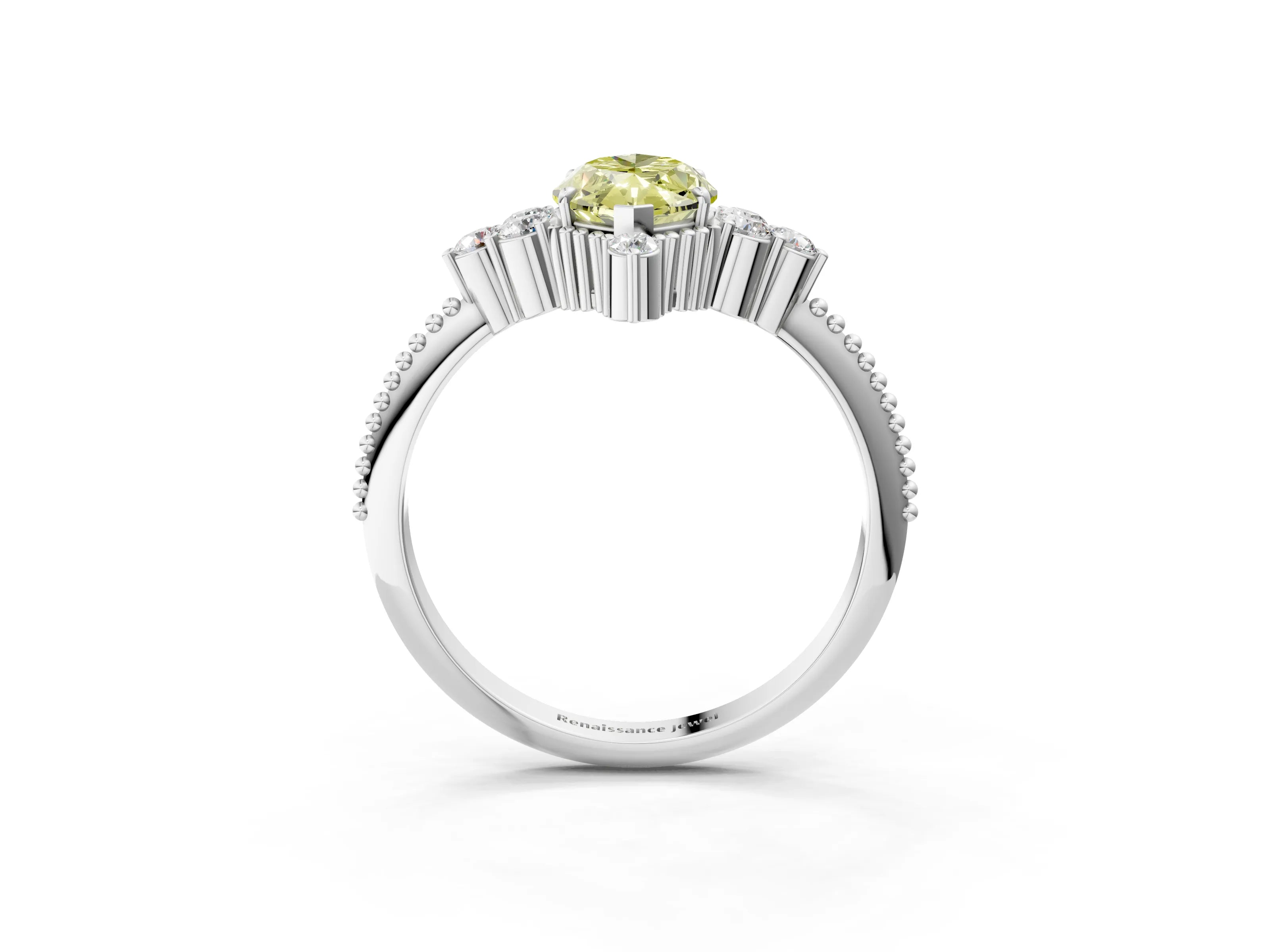White gold Fancy Yellow Marquise Cut Brilliant Diamond with Cluster Setting on a Beaded Band and Four-Prong Setting_15