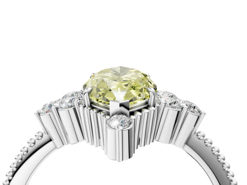 White gold Fancy Yellow Marquise Cut Brilliant Diamond with Cluster Setting on a Beaded Band and Four-Prong Setting_16