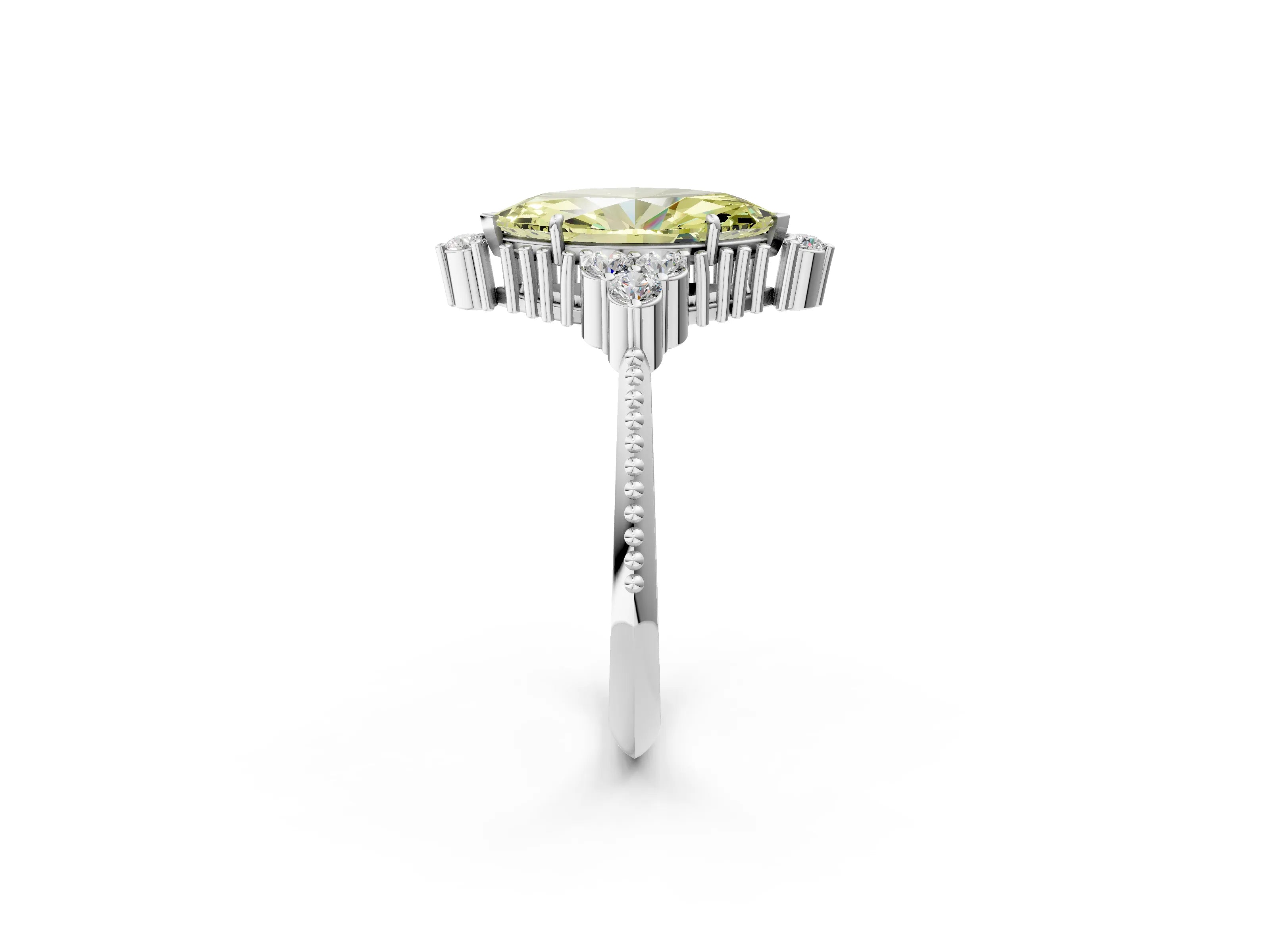 White gold Fancy Yellow Marquise Cut Brilliant Diamond with Cluster Setting on a Beaded Band and Four-Prong Setting_2