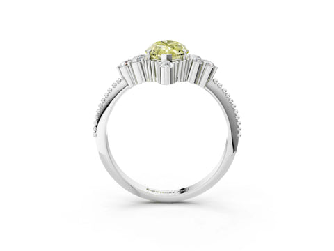 White gold Fancy Yellow Marquise Cut Brilliant Diamond with Cluster Setting on a Beaded Band and Four-Prong Setting_3