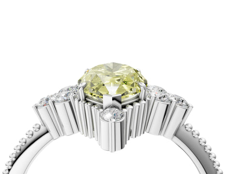 White gold Fancy Yellow Marquise Cut Brilliant Diamond with Cluster Setting on a Beaded Band and Four-Prong Setting_4