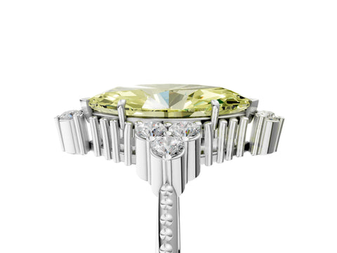 White gold Fancy Yellow Marquise Cut Brilliant Diamond with Cluster Setting on a Beaded Band and Four-Prong Setting_5