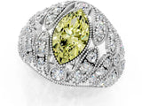 White gold Fancy Yellow Marquise Cut Brilliant Halo Pave Diamond Milgrain Ring_1