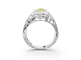 White gold Fancy Yellow Marquise Cut Brilliant Milgrain Filigree Diamond Ring with Square Prong Setting_3