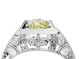 White gold Fancy Yellow Marquise Cut Brilliant Milgrain Filigree Diamond Ring with Square Prong Setting_4