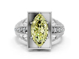 White gold Fancy Yellow Marquise Cut Brilliant Milgrain Filigree Diamond Ring with Square Prong Setting