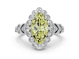 White gold Fancy Yellow Marquise Cut Brilliant Milgrain Pave Heart Band Solitaire Ring