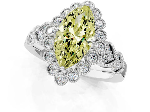 White gold Fancy Yellow Marquise Cut Brilliant Milgrain Pave Heart Band Solitaire Ring_1