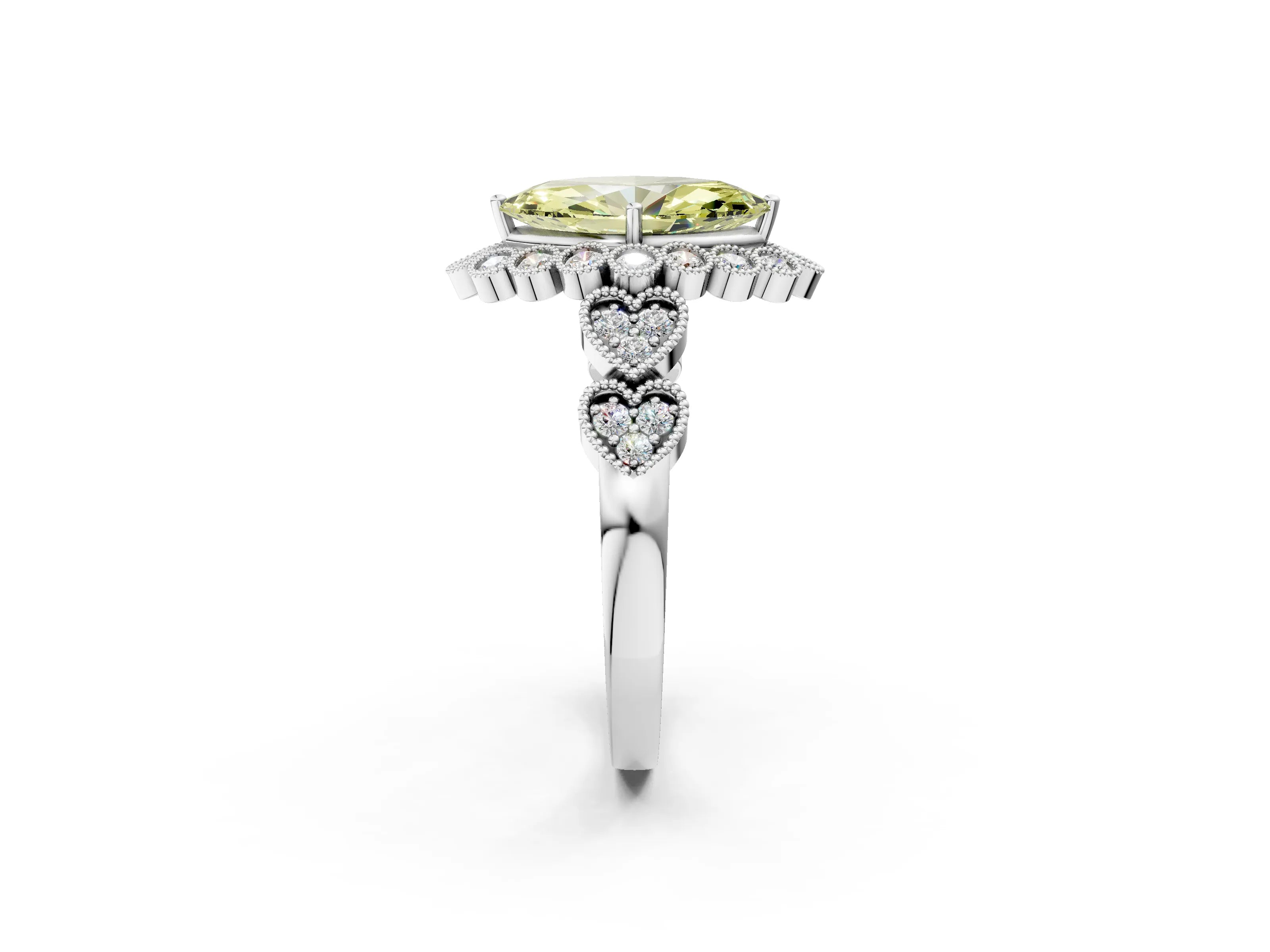 White gold Fancy Yellow Marquise Cut Brilliant Milgrain Pave Heart Band Solitaire Ring_2