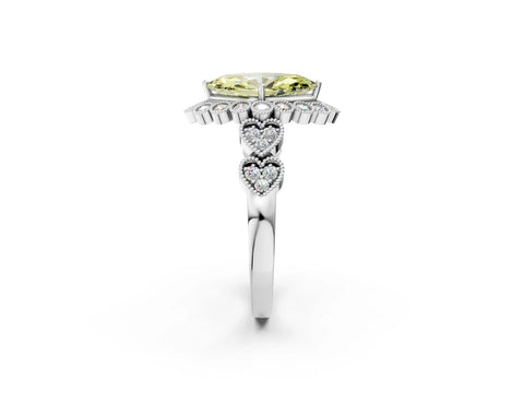 White gold Fancy Yellow Marquise Cut Brilliant Milgrain Pave Heart Band Solitaire Ring_2