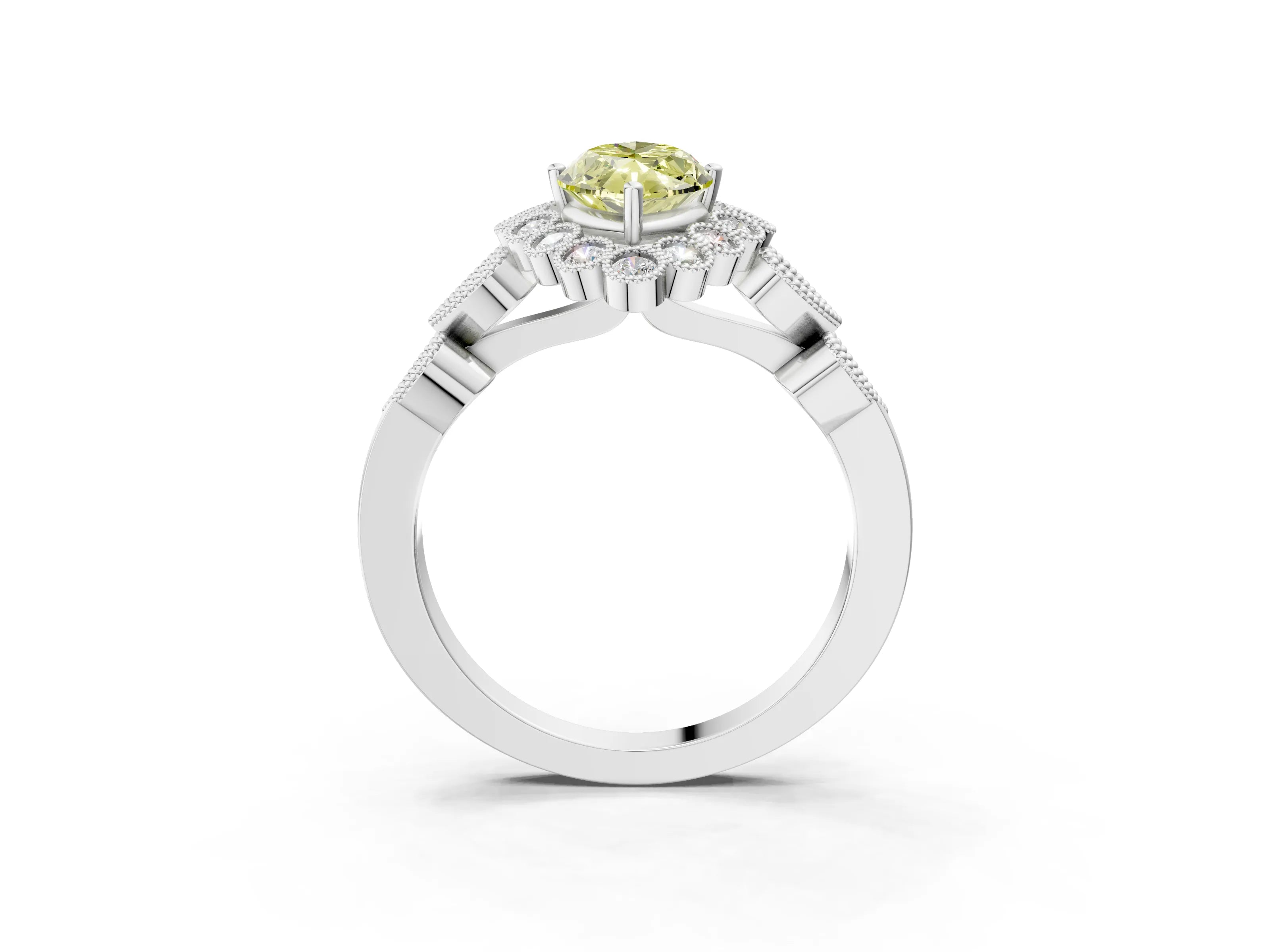 White gold Fancy Yellow Marquise Cut Brilliant Milgrain Pave Heart Band Solitaire Ring_3