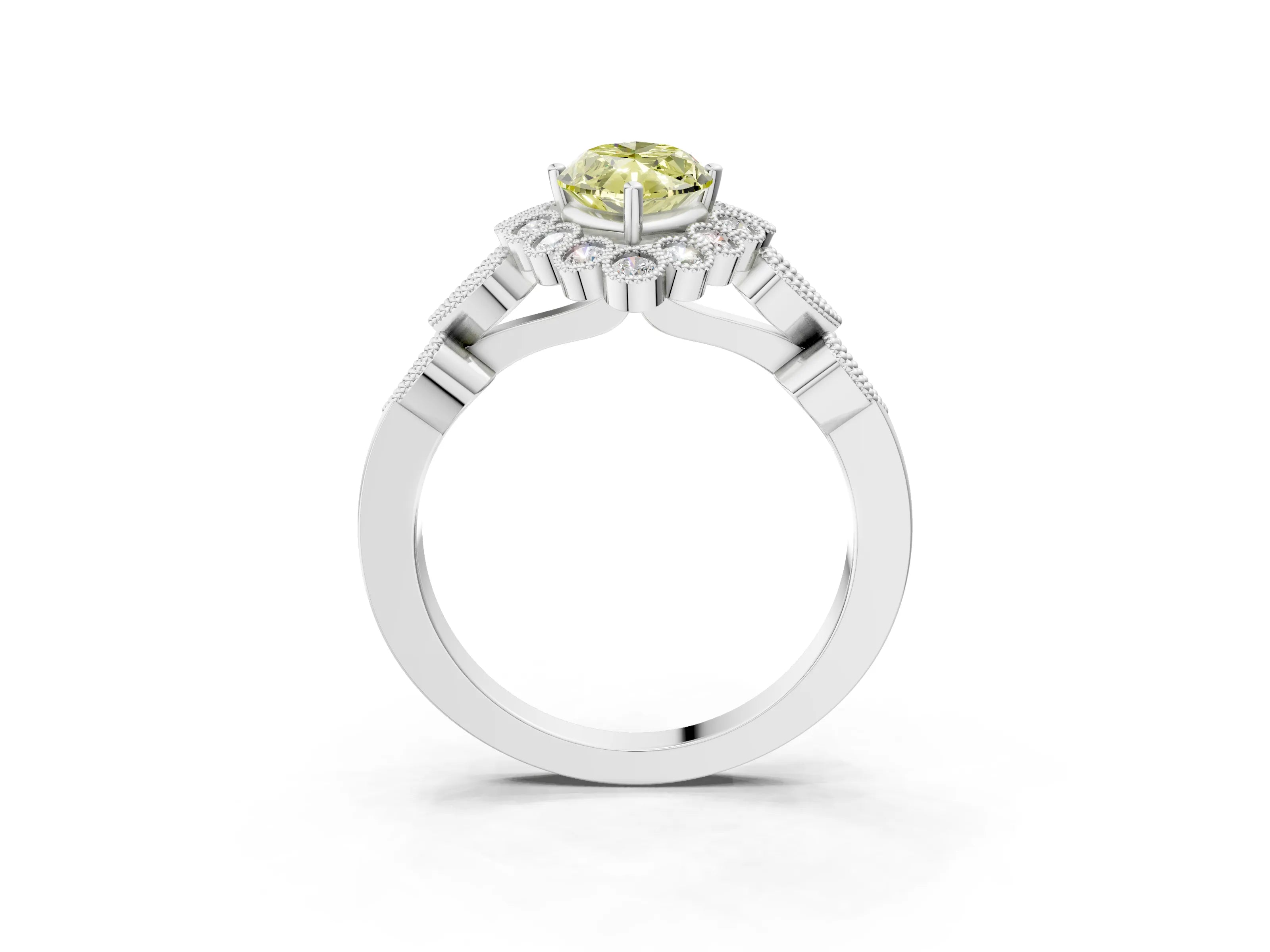 White gold Fancy Yellow Marquise Cut Brilliant Milgrain Pave Heart Band Solitaire Ring_3