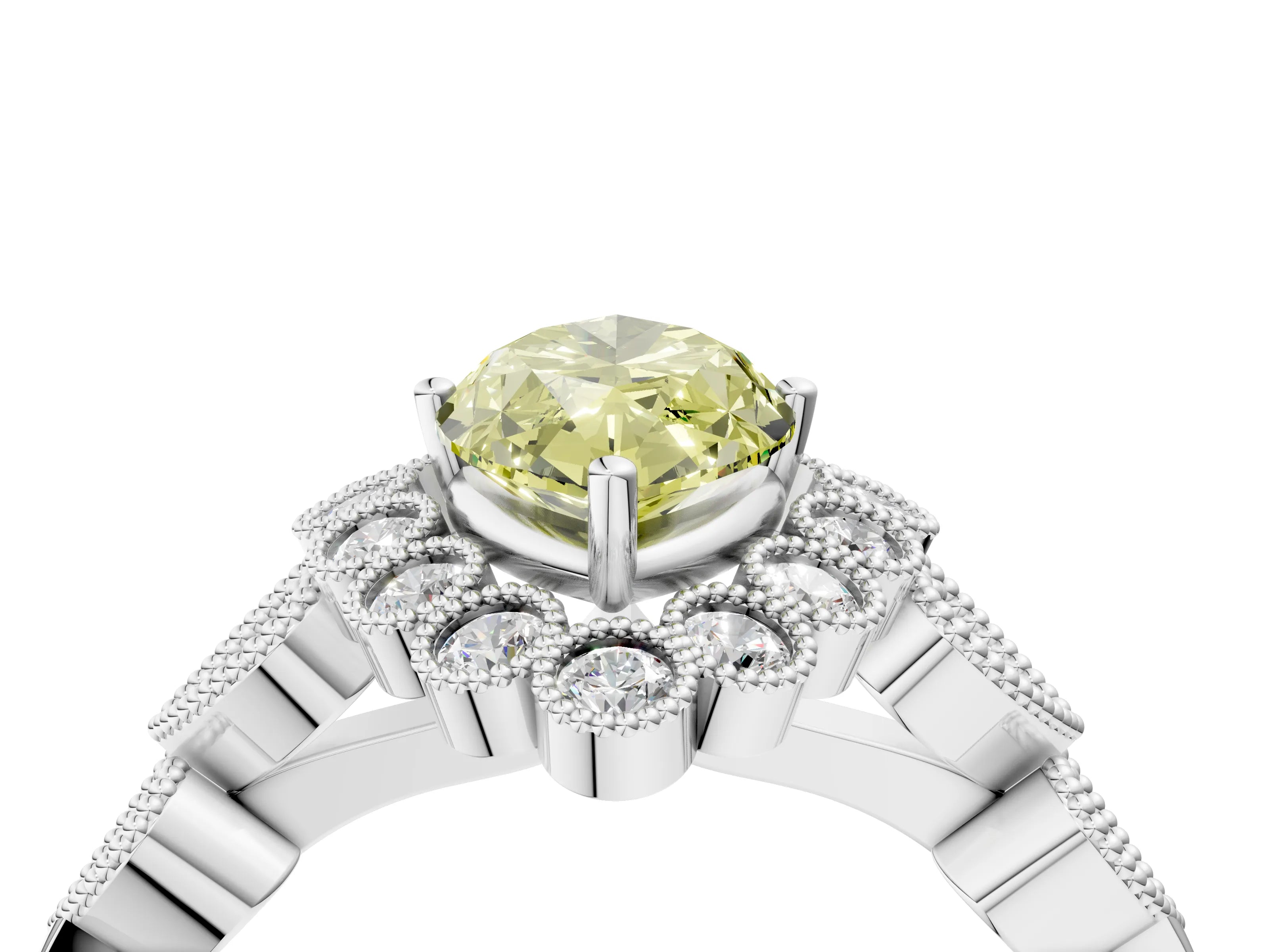 White gold Fancy Yellow Marquise Cut Brilliant Milgrain Pave Heart Band Solitaire Ring_4